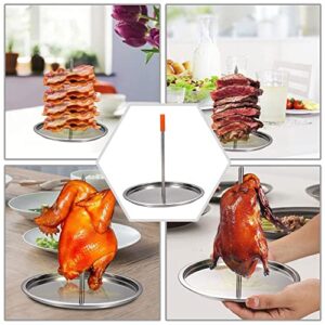 Vertical Skewer Al Pastor Skewer for Grill Stainless Steel Chicken Roaster Stand Brazilian Barbecue Skewer Stand Removable Grilling Rack with Drip Tray for Steak, Whole Chicken, Meat