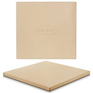 unicook pizza stone for oven and grill, 12 inch square bread baking stone, heavy duty ceramic pizza pan, thermal shock resistant baking stone for bbq and grill, making pizza, bread, cookie and more