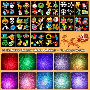 Elec3 Ocean Wave Christmas Projector Lights,16 Slides 2 in 1 Moving Pattern Projection Lights Landscape Lights Waterproof Outdoor Indoor for Holidays Halloween Parties Decoration