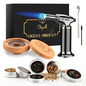 bourbon whiskey cocktail smoker kit with torch, okywill drink smoker infuser kit with four flavors wood chips for smoked old fashioned cocktails, whiskey bourbon gifts for men, fathers day (no butane)