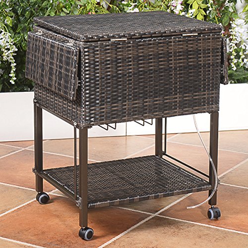 Giantex HW51578 108 Quart Rattan Cart Portable Wicker Cooler Trolley, Mix Brown