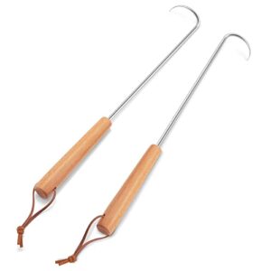 Pigtail Food Flipper 2Pcs, HaSteeL 17Inch Meat Turner Hook, Stainless Steel Pig Tail Flipper Hook With Wooden Handle, Grill Accessories for BBQ Grilling Griddle Kitchen Cooking - Left & Right Handed