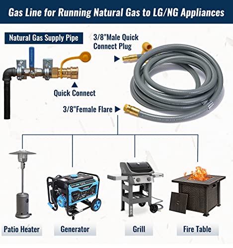 CALPOSE 40 Feet 3/8 inch ID Natural Gas Grill Hose with Quick Connect Fittings, Natural Gas Line for Grill, Pizza Oven, Heater and More Low Pressure Appliance