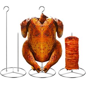 12 pcs stainless steel vertical skewer set vertical turkey hanger multifunction bbq spike poultry hanger for turkey oven kebabs picnic bbq dish easter (4 x 15” skewer, 4 x 9” spike, 4 x 6.25” base)