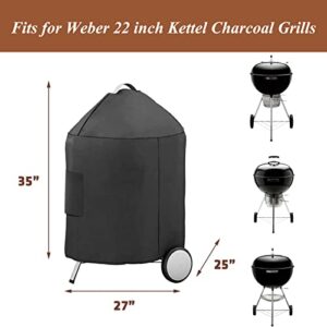 QuliMetal 7150 Charcoal Grill Cover, Heavy Duty Round Kettle Grill Cover for Weber 22 Inch Premium Kettle Charcoal Grills, Waterproof & Weather Resistant Small Smoker Cover, Compared to Weber 7150