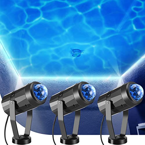 3 Pcs Water Wave Effect Projector LED Projector Lights Ocean Wave Calming Autism Sensory Night Light 360¡ã Rotating Christmas Projector Lights Outdoor Wedding Party Holiday Disco Kids (Blue)