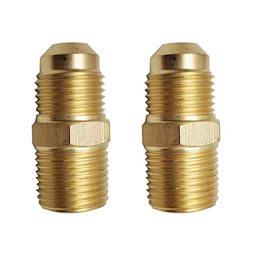 KBZ 2 Packs 3/8" Male Flare Thread (5/8"-18UNF) Convert to 3/8" Male NPT Thread Propane BBQ Grill Brass Union Adapter