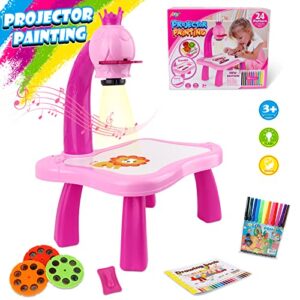 ketiee drawing projector table for kids, trace and draw projector toy set, art projector painting table board toy with light & music, educational drawing toys for toddler boys girls age 3+ (pink)