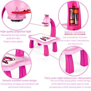 KETIEE Drawing Projector Table for Kids, Trace and Draw Projector Toy Set, Art Projector Painting Table Board Toy with Light & Music, Educational Drawing Toys for Toddler Boys Girls Age 3+ (Pink)