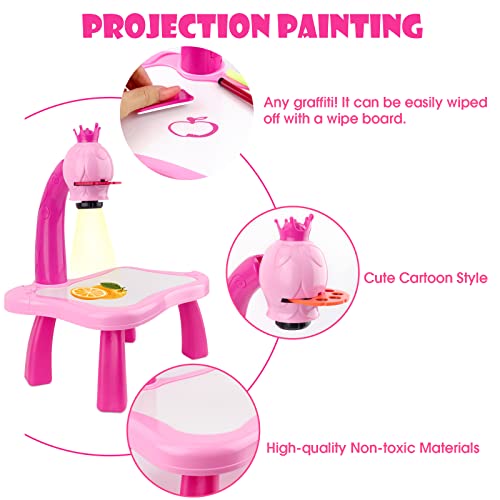 KETIEE Drawing Projector Table for Kids, Trace and Draw Projector Toy Set, Art Projector Painting Table Board Toy with Light & Music, Educational Drawing Toys for Toddler Boys Girls Age 3+ (Pink)