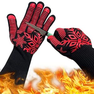 jangbe bbq gloves, 1472 degree f heat resistant grilling gloves with fingers mitts with gold non-slip oven for barbecue, baking, cooking(1 pair)