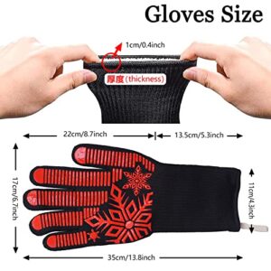 JangBe BBQ Gloves, 1472 Degree F Heat Resistant Grilling Gloves with Fingers Mitts with Gold Non-Slip Oven for Barbecue, Baking, Cooking(1 Pair)