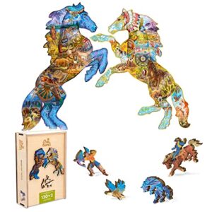 davici – wooden jigsaw puzzles for adults | exclusive wooden puzzle for adults, teens, family | uniquely shaped jigsaw puzzles | exclusive wood puzzle | large | 12.8×15.9 in | 2×130 pcs | the mustangs