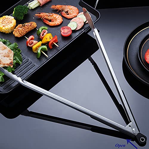 16 Inch Barbecue Tongs, Stainless Steel BBQ Tongs, Premium Grill Tongs for Cooking, Metal Tongs for Massive Meat, Locking Kitchen Tongs, Stylish Sturdy Cooking Tongs