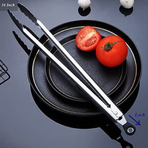 16 Inch Barbecue Tongs, Stainless Steel BBQ Tongs, Premium Grill Tongs for Cooking, Metal Tongs for Massive Meat, Locking Kitchen Tongs, Stylish Sturdy Cooking Tongs