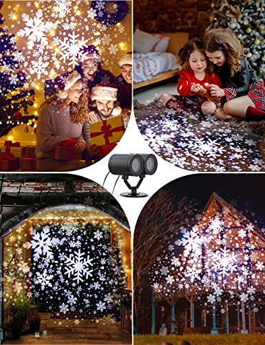 Snowflake Projector Lights Double Head Snowflake Projector Waterproof Outdoor Indoor LED Landscape Snowfall Lights Christmas Decorations Outdoor Yard for Lawn Xmas Party Patio Stage Holiday Carnival