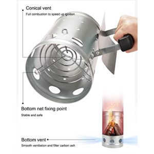 Charcoal Chimney Starter | BBQ Chimney Starter for Charcoal Grill and Barbecues, Compact Easy to Use Chimney Starters and BBQ Grill Tools (Color : Silver, Size : 16 * 27cm)
