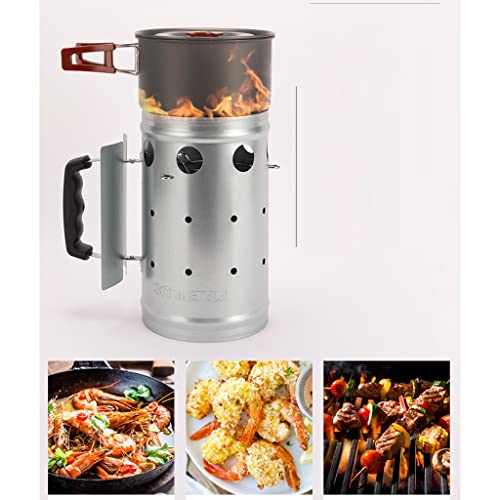 Charcoal Chimney Starter | BBQ Chimney Starter for Charcoal Grill and Barbecues, Compact Easy to Use Chimney Starters and BBQ Grill Tools (Color : Silver, Size : 16 * 27cm)