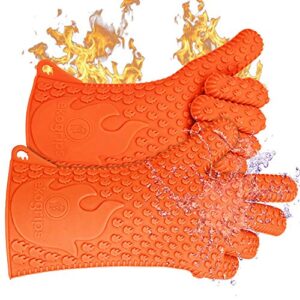 jolly green products ekogrips premium heat-resistant bbq gloves for cooking and meat handling, kitchen oven gloves, fireplace accessory, campfire gloves, bbq mitt, dishwashing gloves (orange, one-size fits most)