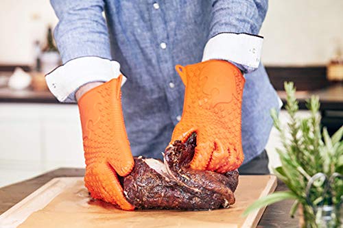 Jolly Green Products Ekogrips Premium Heat-Resistant BBQ Gloves for Cooking and Meat Handling, Kitchen Oven Gloves, Fireplace Accessory, Campfire Gloves, BBQ Mitt, Dishwashing Gloves (Orange, One-Size Fits Most)