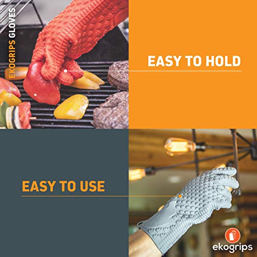 Jolly Green Products Ekogrips Premium Heat-Resistant BBQ Gloves for Cooking and Meat Handling, Kitchen Oven Gloves, Fireplace Accessory, Campfire Gloves, BBQ Mitt, Dishwashing Gloves (Orange, One-Size Fits Most)