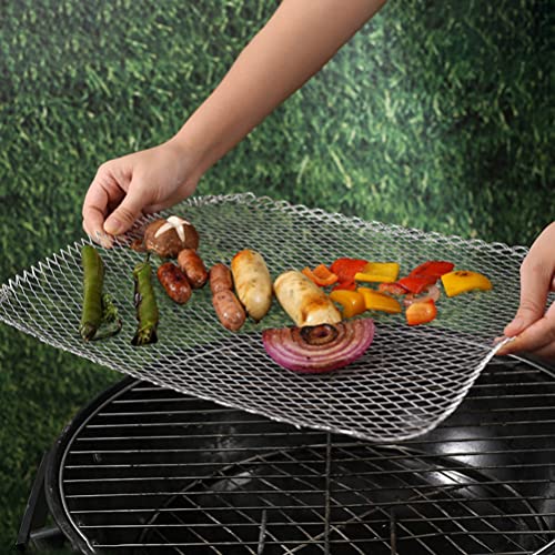 Luxshiny BBQ Grill Mesh Mat: 10Pcs Disposable Aluminum Grill Topper Broiler Net Pans Non-Stick Cooking Grid Grates Pad Baking Tools for Outdoor Camping Barbeque Picnics Backpacking Backyards