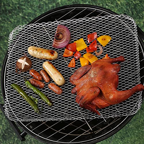 Luxshiny BBQ Grill Mesh Mat: 10Pcs Disposable Aluminum Grill Topper Broiler Net Pans Non-Stick Cooking Grid Grates Pad Baking Tools for Outdoor Camping Barbeque Picnics Backpacking Backyards