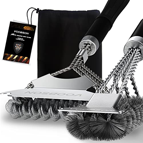 VOOBSON Grill Brush and Scraper Bristles Free with Extra Replaceable Head,18'' Stainless BBQ Brush for Grill Cleaning with Carrying Bag,BBQ Cleaner Accessories for Porcelain Weber Gas Charcoal