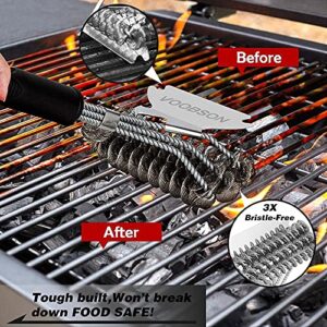 VOOBSON Grill Brush and Scraper Bristles Free with Extra Replaceable Head,18'' Stainless BBQ Brush for Grill Cleaning with Carrying Bag,BBQ Cleaner Accessories for Porcelain Weber Gas Charcoal