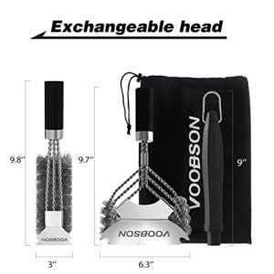 VOOBSON Grill Brush and Scraper Bristles Free with Extra Replaceable Head,18'' Stainless BBQ Brush for Grill Cleaning with Carrying Bag,BBQ Cleaner Accessories for Porcelain Weber Gas Charcoal