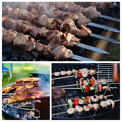 Stainless Steel Kabob Skewers 14", Luxiv 12 Pcs Metal BBQ Skewers Grilling Skewers Sets Reusable Outdoor Barbecue Skewers for Meat, Vegetables