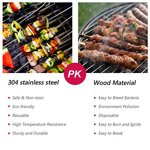Stainless Steel Kabob Skewers 14", Luxiv 12 Pcs Metal BBQ Skewers Grilling Skewers Sets Reusable Outdoor Barbecue Skewers for Meat, Vegetables