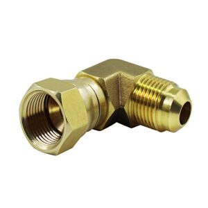 mensi propane gas water oil 90 degree elbow connector coupling fittings for bbq grills, olympian wave heater replacement for camco 57633 (3/8″ female swivel flare x 3/8″ male flare)