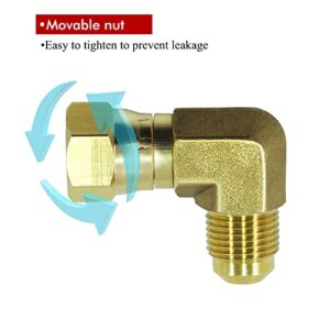 MENSI Propane Gas Water Oil 90 Degree Elbow Connector Coupling Fittings For BBQ Grills, Olympian Wave Heater Replacement For Camco 57633 (3/8" female swivel flare x 3/8" male flare)