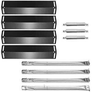 uniflasy replacement parts kit for charbroil 4 burner 463211512, 463211513, 463211514 gas grill, stainless steel grill burner tube, porcelain steel heat plate shield tent, adjustable crossover tube