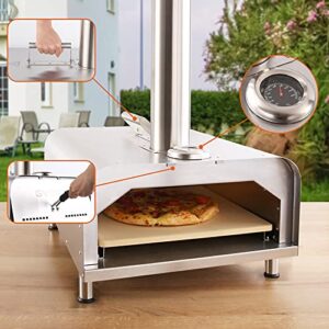 GYBER Fremont Stainless Steel Portable Outdoor Patio Wood Fired 12 Inch Pizza Maker Countertop Oven, For Pizza, Burgers, Fish, & More, Silver