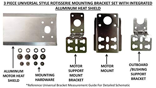 OneGrill Chrome Steel Universal Style Grill Rotisserie Mounting Bracket Set with Integrated Aluminum Heat Shield