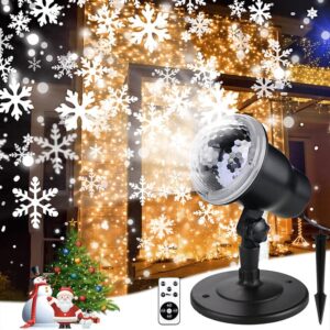 christmas projector light outdoor, snowflake projection light with remote control, ip65 waterproof led snowfall christmas decoration show lights for xmas indoor home holiday party wedding garden patio
