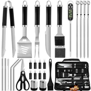 poligo 29 pcs bbq grill accessories stainless steel bbq tools grilling tools set with storage bag for father’s day dads birthday presents – camping grill utensils set ideal grilling gifts for men dad