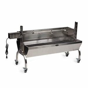 titan great outdoors 25w stainless steel rotisserie grill, rated 125 lb, windscreen, bbq spit roaster