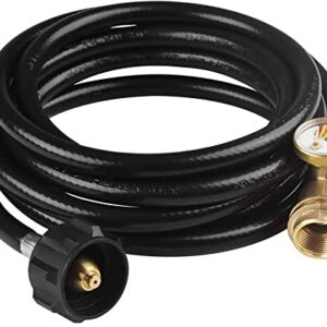 Firetoolsmart 12 FT Propane Extension Hose with Gauge, Leak Detector Replacement for Propane Tank, RV, Gas Grill, Heater(12FT-QCC)