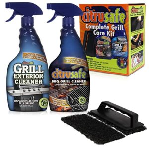 citrusafe grill care kit – bbq grid and grill grate cleanser, exterior cleaner, and scrubber by citrusafe (16 oz each)