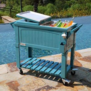 Permasteel PS-203F1-TEAL-AM 80 Quart Portable Rolling Patio Cooler, Teal