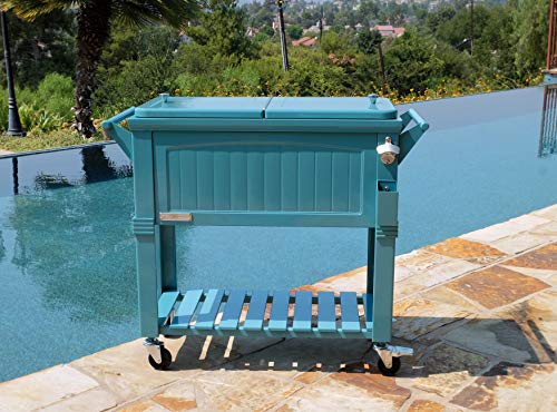 Permasteel PS-203F1-TEAL-AM 80 Quart Portable Rolling Patio Cooler, Teal