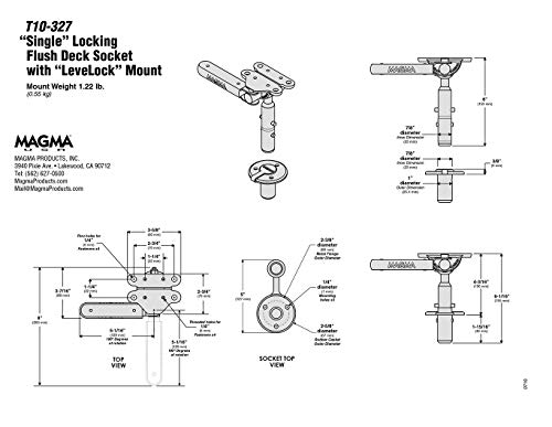 MAGMA Products T10-327, Mount, Flush Deck Socket w/Adjustable Levelock, Locking, (SD) Grill / (SM) Table, One Size