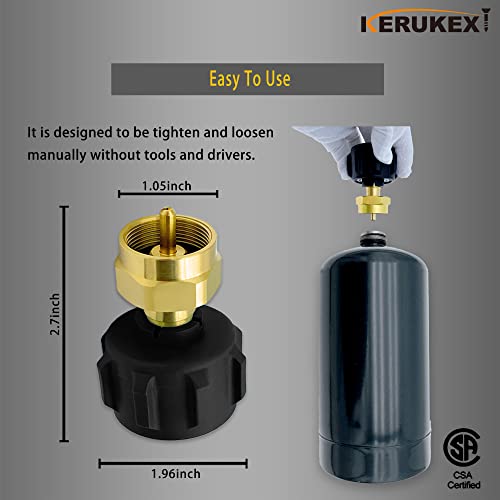 KERUKEXI Propane Refill Adapter for 1 lb Throwaway Disposable Cylinder and 20lb LP Gas Fuel Bottle Tank coupler fit QCC1 Type1 Solid Brass Regulator Valve Accessory BBQ kit connector RV recycle