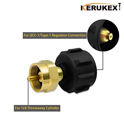 KERUKEXI Propane Refill Adapter for 1 lb Throwaway Disposable Cylinder and 20lb LP Gas Fuel Bottle Tank coupler fit QCC1 Type1 Solid Brass Regulator Valve Accessory BBQ kit connector RV recycle