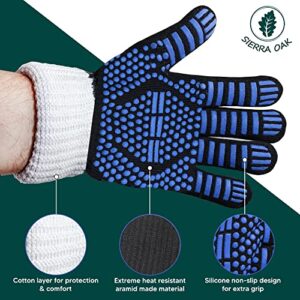 Extreme Heat Resistance BBQ Gloves, Oven Mitts, Non-Slip, Food Grade, for Grilling, BBQ, Baking or Firepit. (Blue)