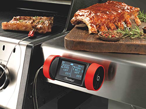 GrillEye GE0003 Pro Plus Grilling & Smoking Thermometer with Hybrid-Wireless Technology & Cloud Monitoring, Red Black