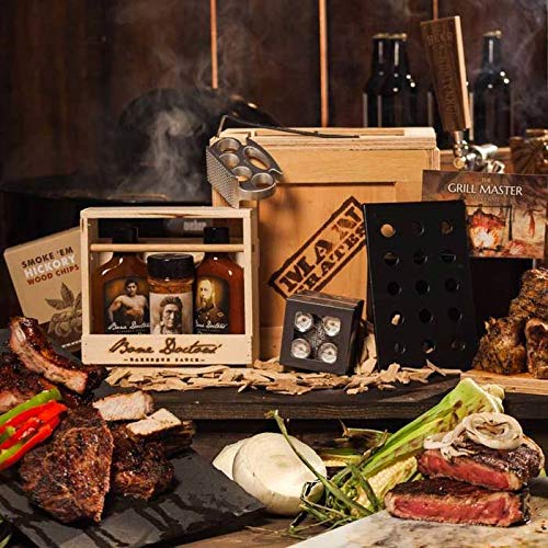 Man Crates Grill Master Crate with Wood Chips, Smoker Box, Sauce and Tenderizer – Great Gifts for Men